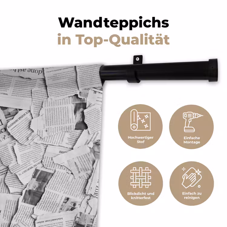 Krant - Versnipperd - Textuur - Zwart-wit - Abstract Wandkleed katoen klein -tsfeer2_DE