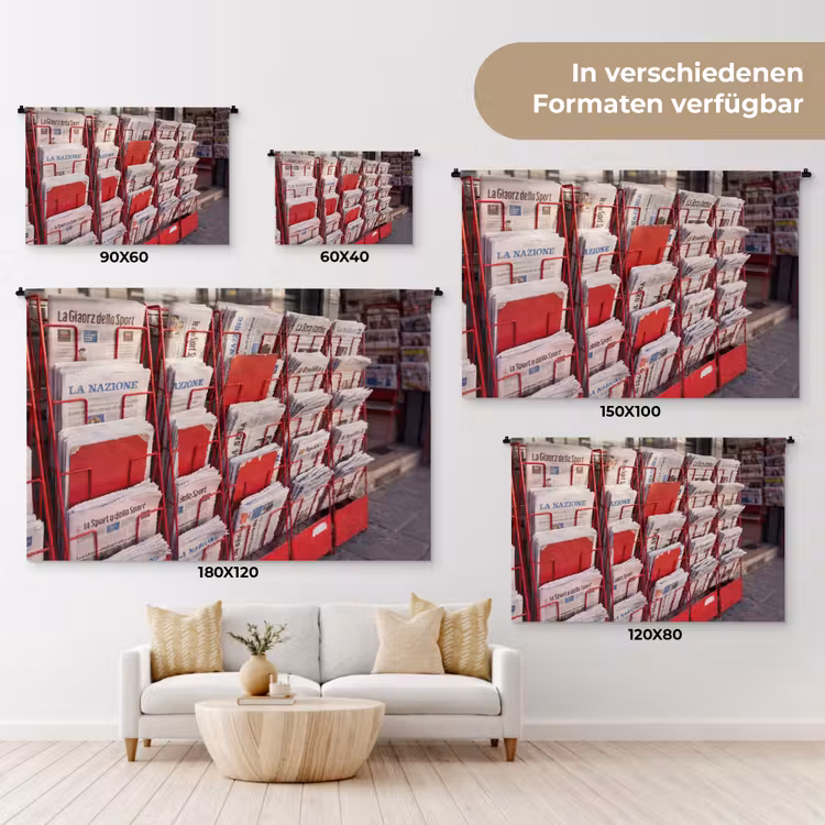 Kranten - Rek - Stedelijk - Dagelijks leven - Rood Wandkleed katoen klein -tsfeer8_DE