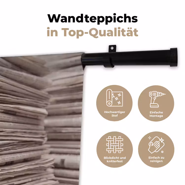 Kranten - Stapel - Nieuws - Vintage - Beige Wandkleed katoen klein -tsfeer2_DE