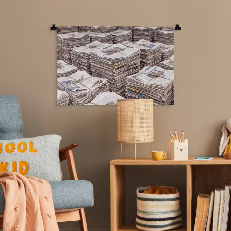 Kranten - Stapels - Touw - Informatie - Vintage Wandkleed katoen klein -wsfeer4_kind