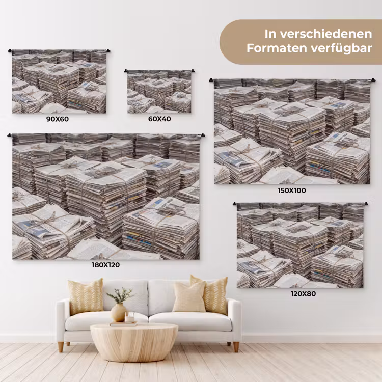 Kranten - Stapels - Touw - Informatie - Vintage Wandkleed katoen klein -tsfeer8_DE