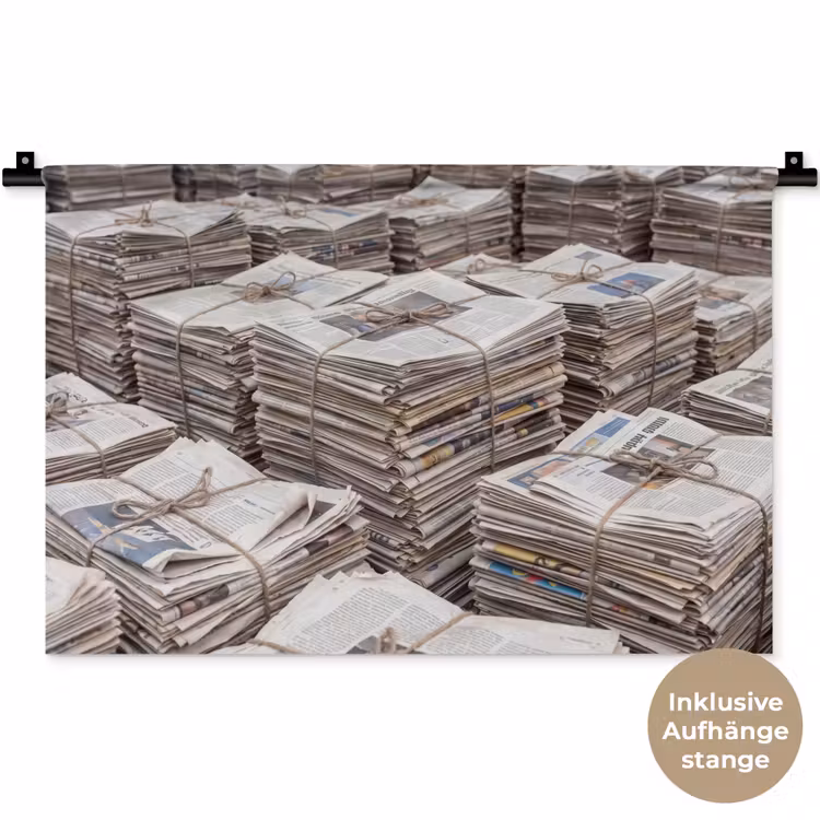 Kranten - Stapels - Touw - Informatie - Vintage Wandkleed katoen klein -t3d_DE