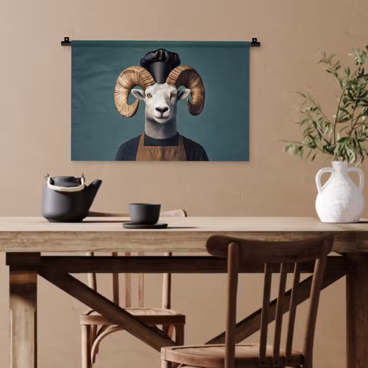 Geit - Hoorns - Kokskleding Wandkleed katoen klein -sfeer6