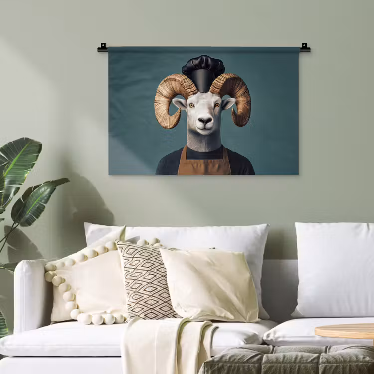 Geit - Hoorns - Kokskleding Wandkleed katoen klein -sfeer7