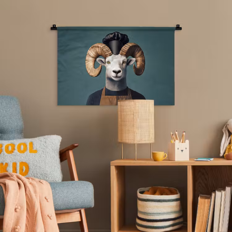 Geit - Hoorns - Kokskleding Wandkleed katoen klein -wsfeer4_kind