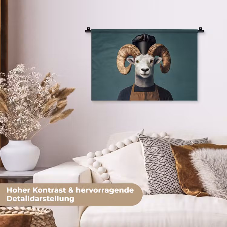 Geit - Hoorns - Kokskleding Wandkleed katoen klein -tsfeer1_DE