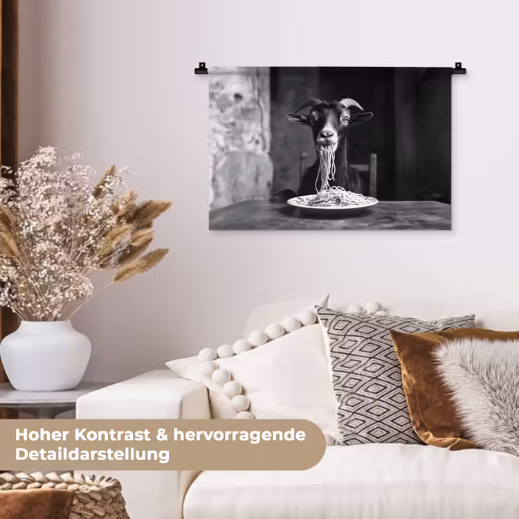 Geit - Bord - Spaghetti - Zwart Wit Wandkleed katoen klein -tsfeer1_DE
