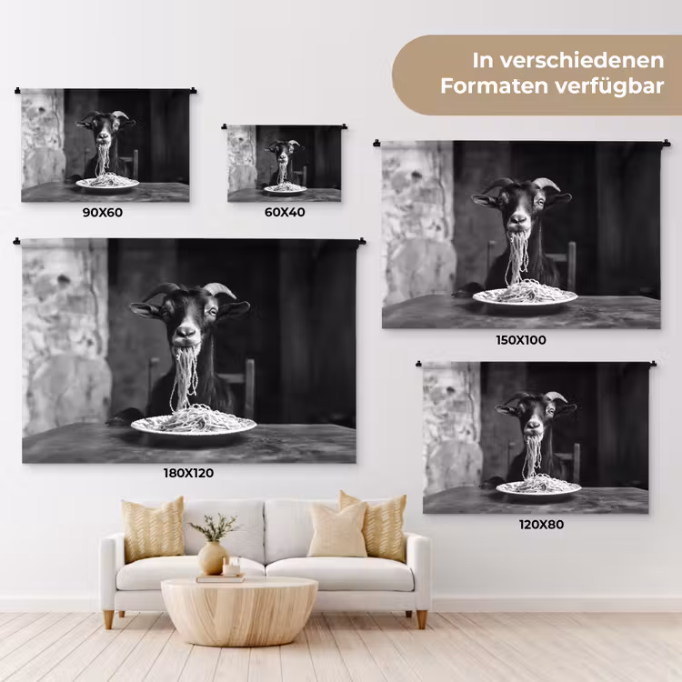 Geit - Bord - Spaghetti - Zwart Wit Wandkleed katoen klein -tsfeer8_DE