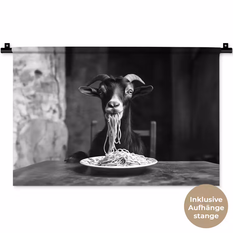 Geit - Bord - Spaghetti - Zwart Wit Wandkleed katoen klein -t3d_DE