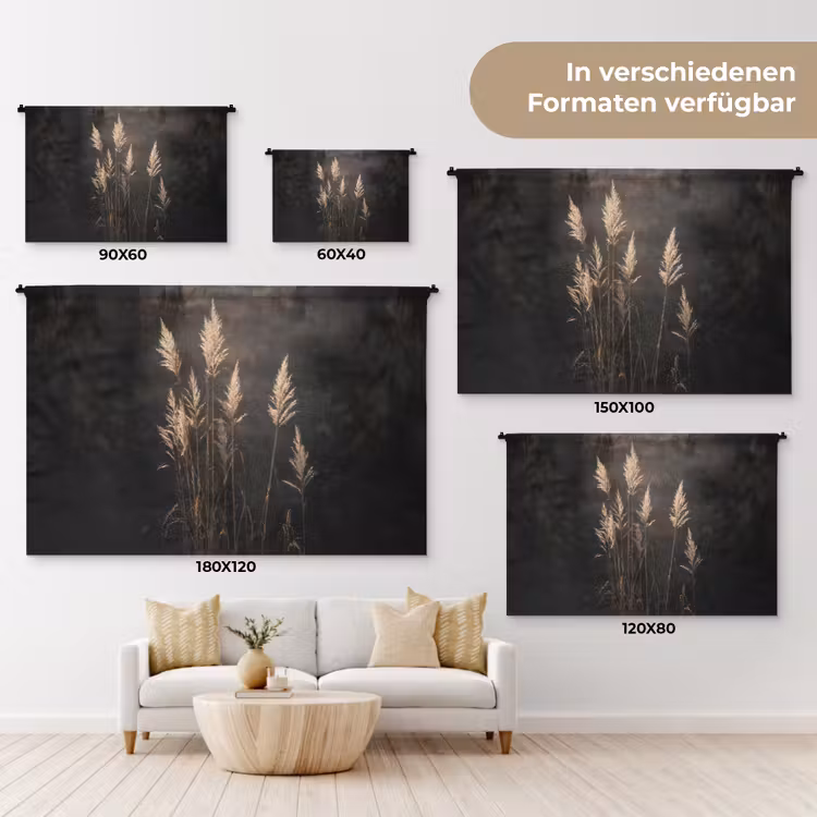 Siergras - Pluimen - Verlichting - Zwart Wandkleed katoen klein -tsfeer8_DE
