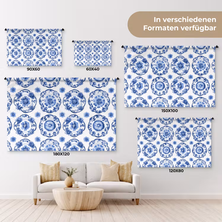 Sierborden - Bloemen - Blauw Wandkleed katoen klein 269 -tsfeer8_DE