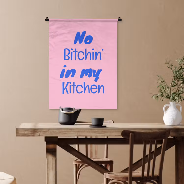 Quote - Blauw - Lettertype - Keuken Wandkleed katoen klein -sfeer6