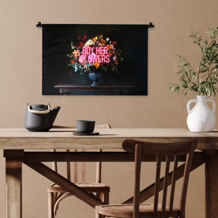 Quote - Bloemen - Vaas - Neon Wandkleed katoen klein -sfeer6