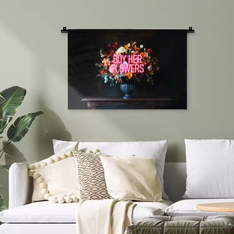 Quote - Bloemen - Vaas - Neon Wandkleed katoen klein -sfeer7