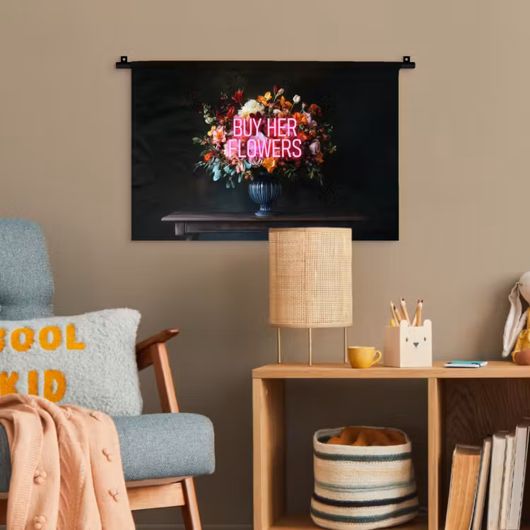 Quote - Bloemen - Vaas - Neon Wandkleed katoen klein -wsfeer4_kind