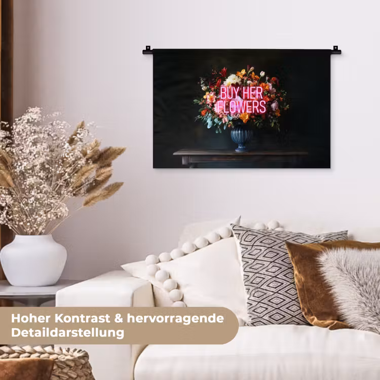 Quote - Bloemen - Vaas - Neon Wandkleed katoen klein -tsfeer1_DE