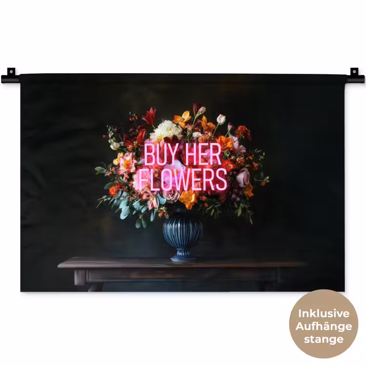 Quote - Bloemen - Vaas - Neon Wandkleed katoen klein -t3d_DE