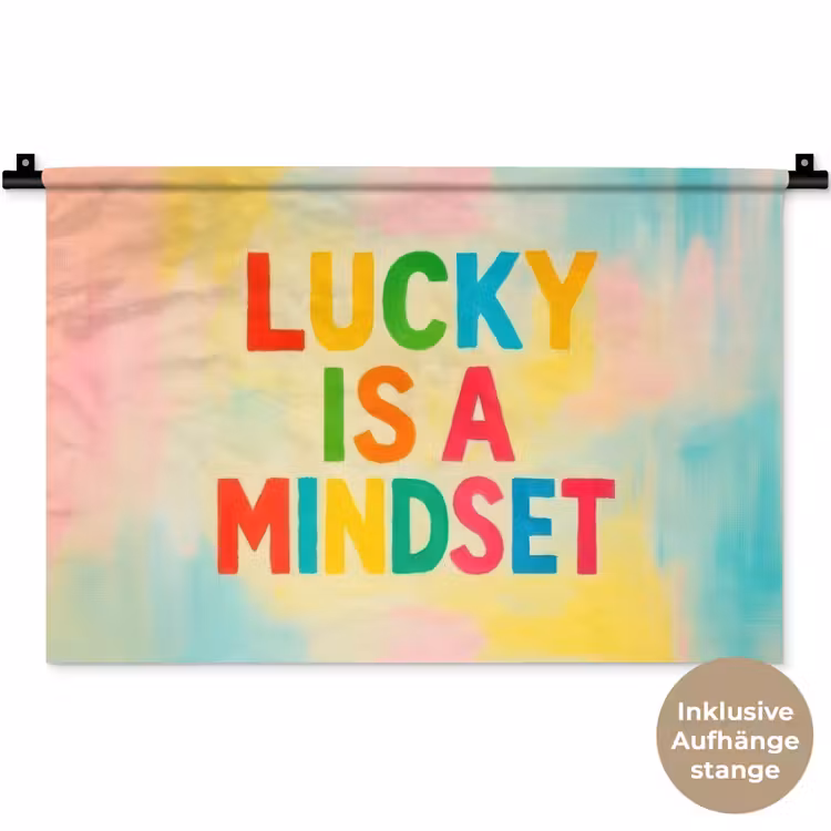 Quote - Lucky - Regenboogkleuren Wandkleed katoen klein -t3d_DE