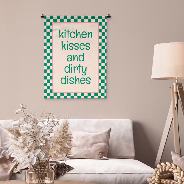 Quote - Groen - Geblokt - Keuken Wandkleed katoen klein -sfeer4