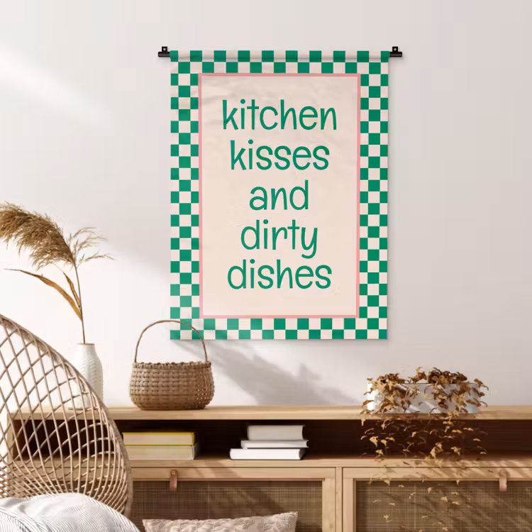 Quote - Groen - Geblokt - Keuken Wandkleed katoen klein -sfeer5