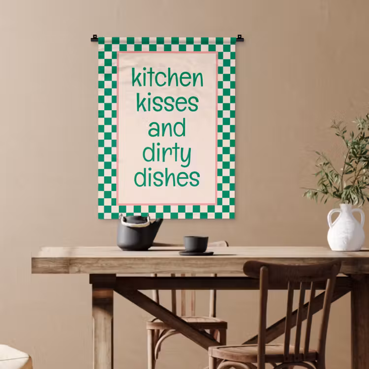 Quote - Groen - Geblokt - Keuken Wandkleed katoen klein -sfeer6