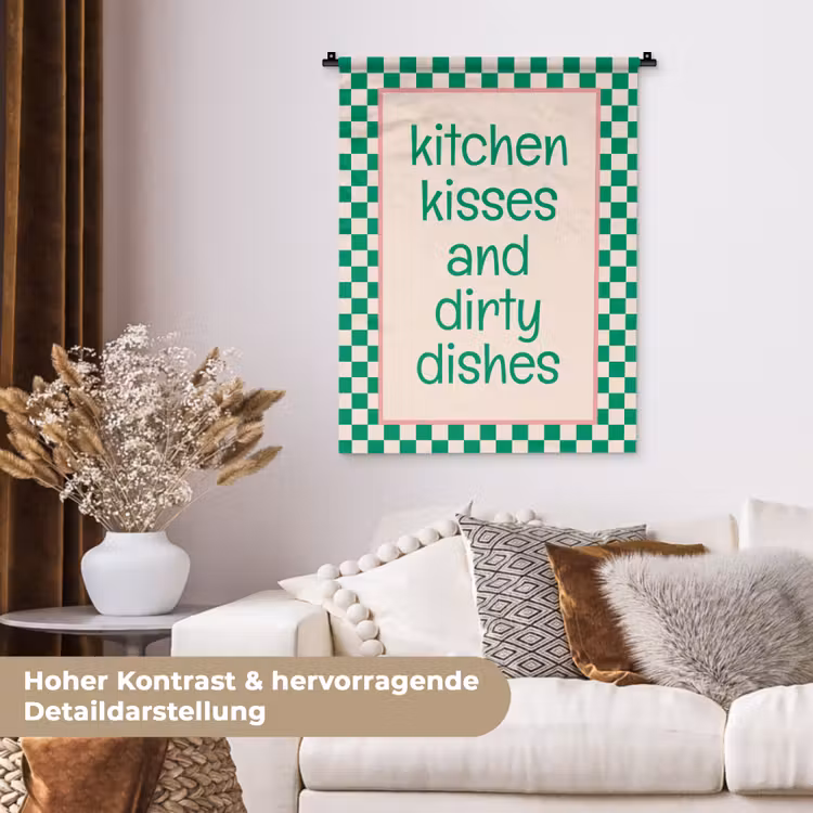 Quote - Groen - Geblokt - Keuken Wandkleed katoen klein -tsfeer1_DE