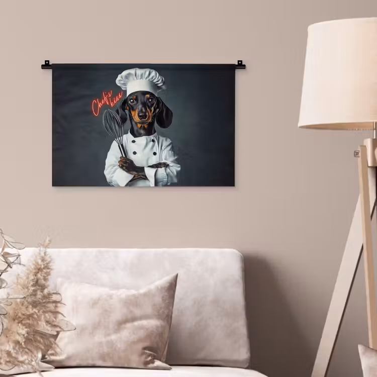 Quote - Neon - Hond - Kokskleding Wandkleed katoen klein -sfeer4
