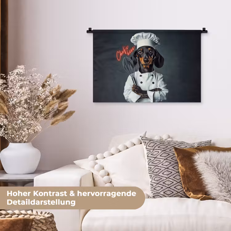 Quote - Neon - Hond - Kokskleding Wandkleed katoen klein -tsfeer1_DE