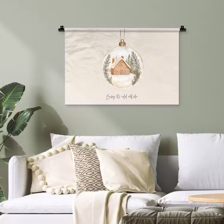 Quote - Winter - Kerst - Beige - Kerstbal Wandkleed katoen klein -sfeer7