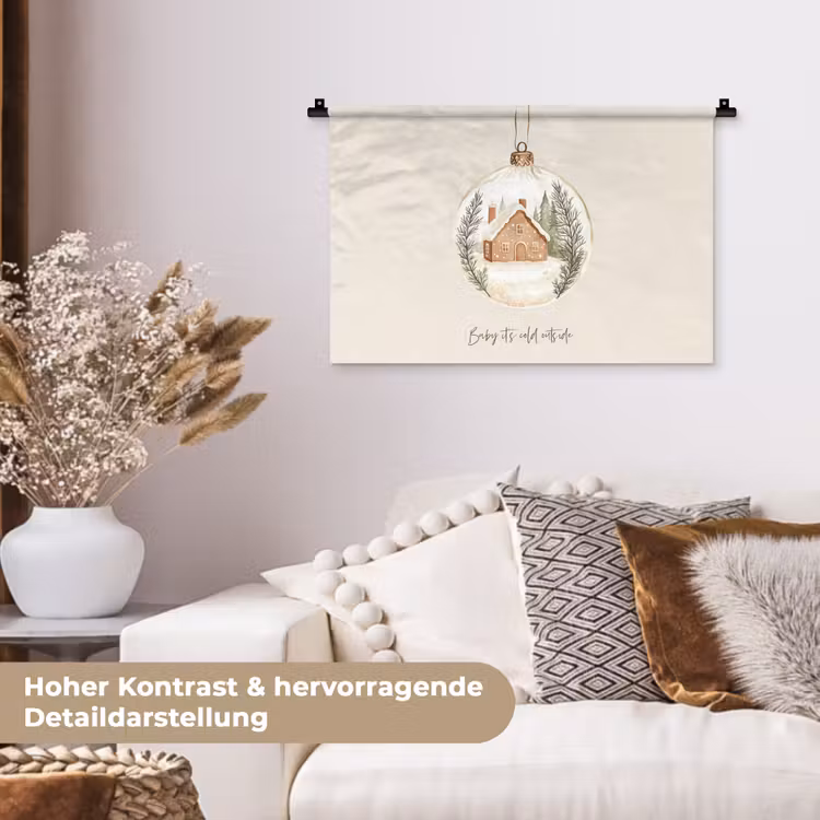 Quote - Winter - Kerst - Beige - Kerstbal Wandkleed katoen klein -tsfeer1_DE
