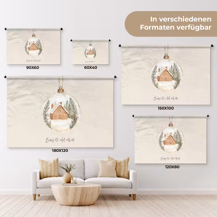 Quote - Winter - Kerst - Beige - Kerstbal Wandkleed katoen klein -tsfeer8_DE