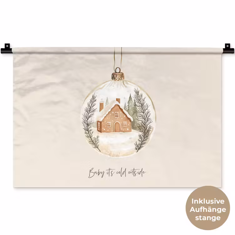 Quote - Winter - Kerst - Beige - Kerstbal Wandkleed katoen klein -t3d_DE