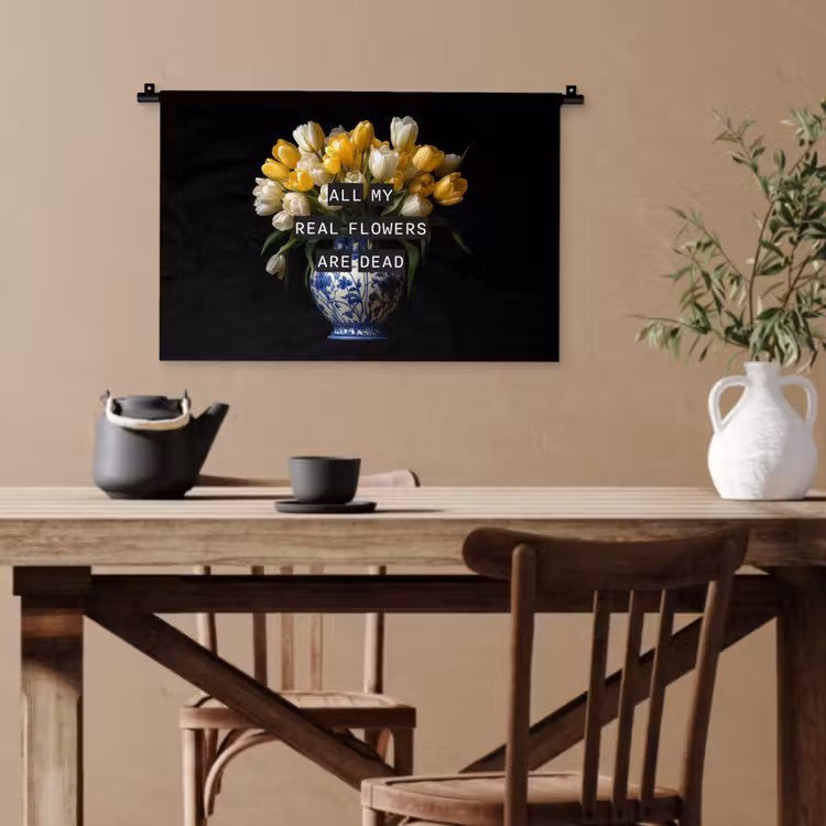 Quotes - Bloem - Tulp - Geel Wandkleed katoen klein -sfeer6