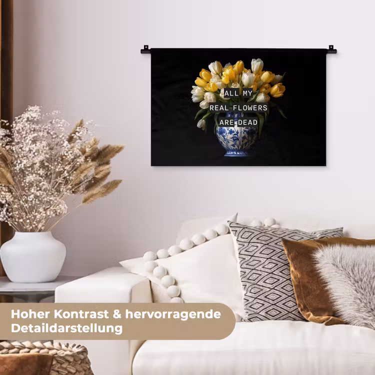 Quotes - Bloem - Tulp - Geel Wandkleed katoen klein -tsfeer1_DE
