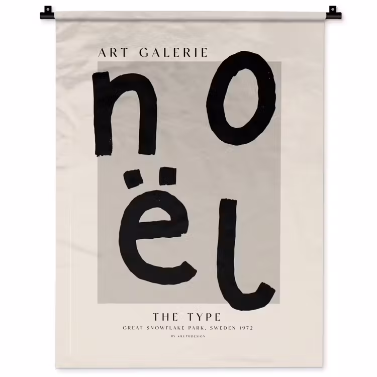 Quotes - Noël - Zwart - Beige - Kerst Wandkleed katoen klein -zz3d