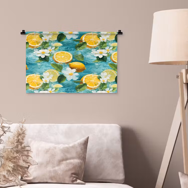Citroen - Bloemen - Bruisend - Water Wandkleed katoen klein 269 -sfeer4