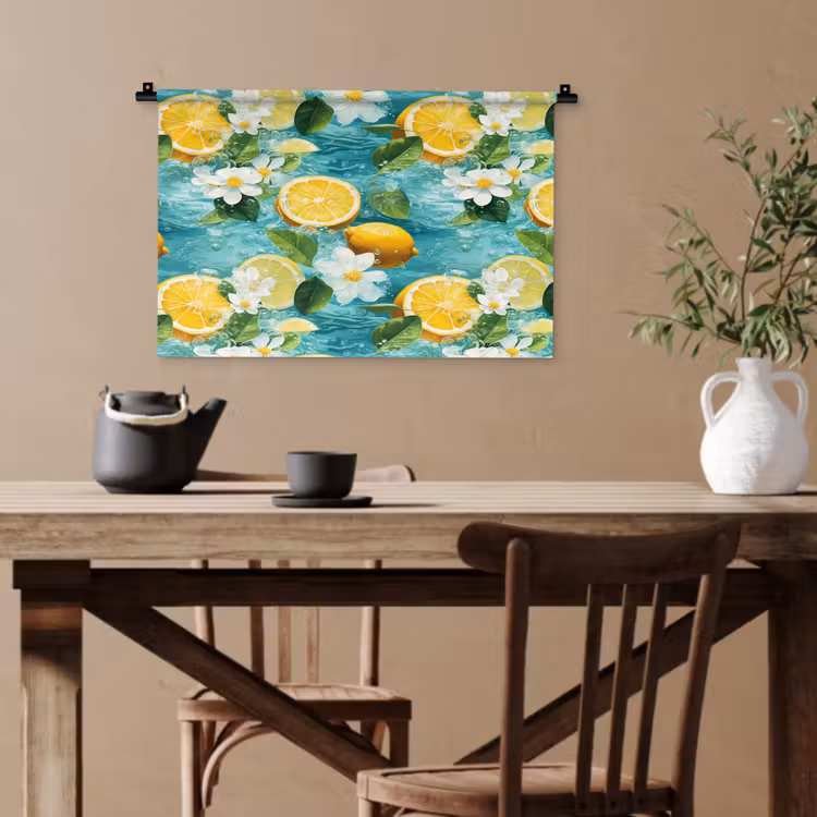 Citroen - Bloemen - Bruisend - Water Wandkleed katoen klein 269 -sfeer6