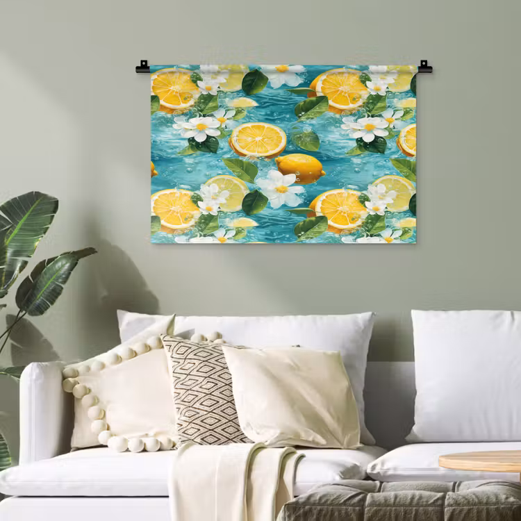 Citroen - Bloemen - Bruisend - Water Wandkleed katoen klein 269 -sfeer7