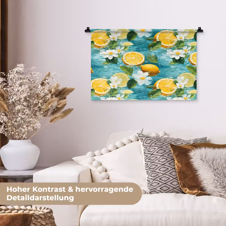 Citroen - Bloemen - Bruisend - Water Wandkleed katoen klein 269 -tsfeer1_DE