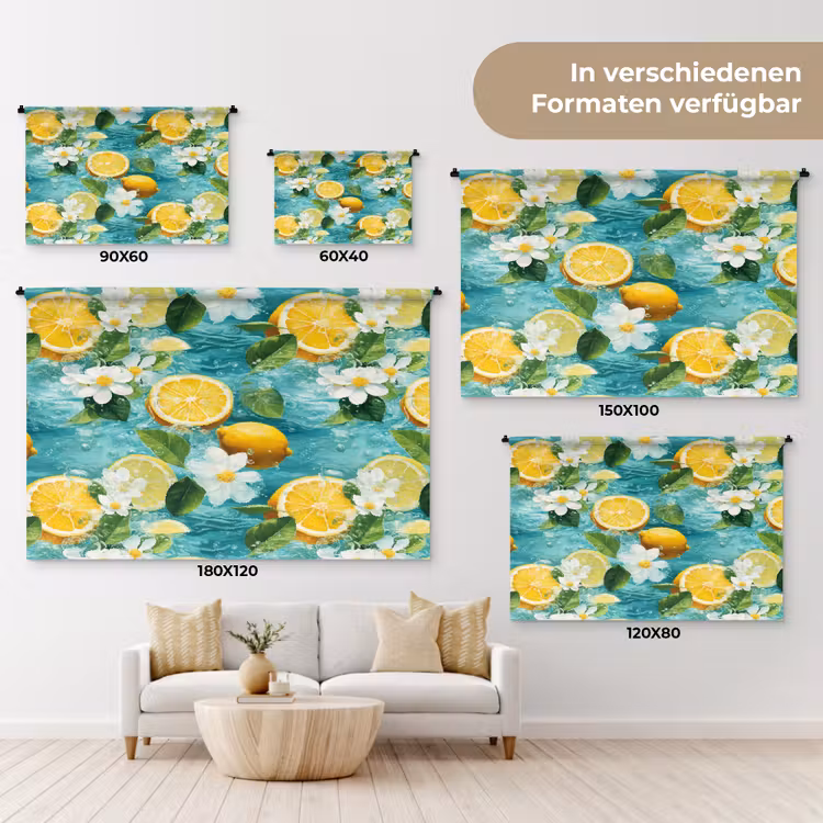 Citroen - Bloemen - Bruisend - Water Wandkleed katoen klein 269 -tsfeer8_DE