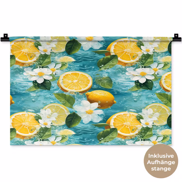 Citroen - Bloemen - Bruisend - Water Wandkleed katoen klein 269 -t3d_DE