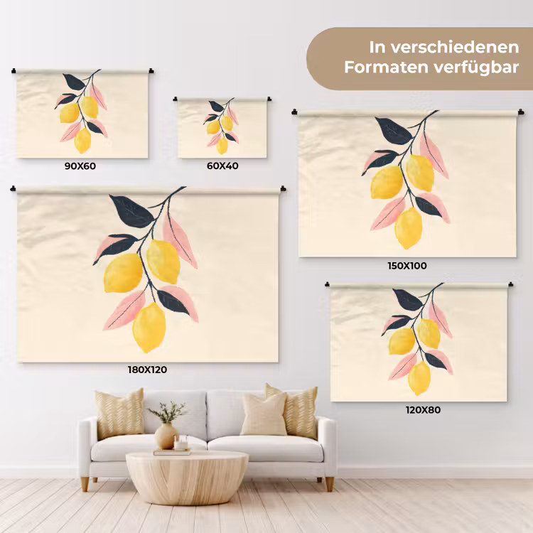 Citroenen - Felgeel - Tak - Bladeren Wandkleed katoen klein -tsfeer8_DE