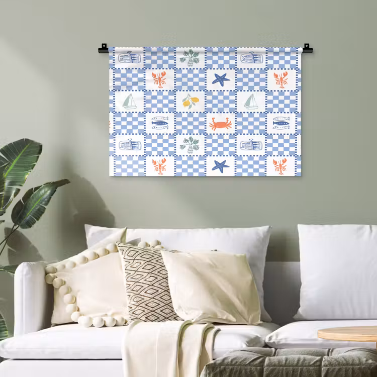 Zee - Sfeer- Mozaïek - Blauw Wandkleed katoen klein 269 -sfeer7