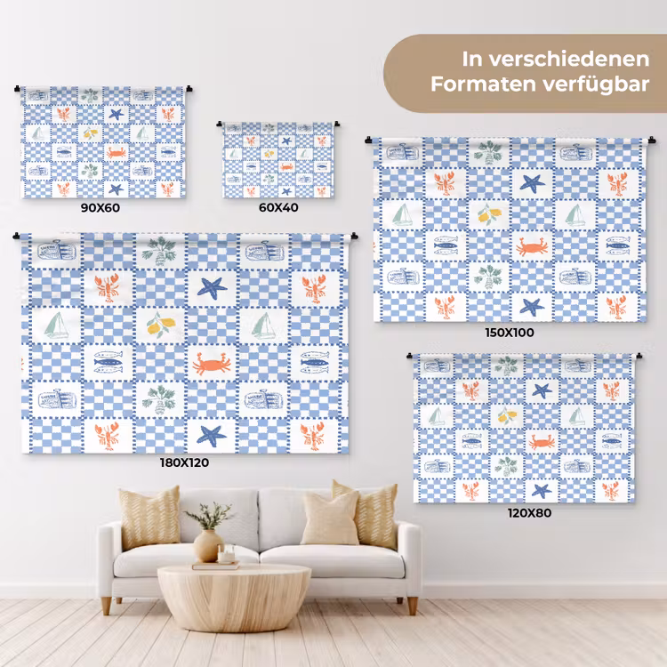 Zee - Sfeer- Mozaïek - Blauw Wandkleed katoen klein 269 -tsfeer8_DE