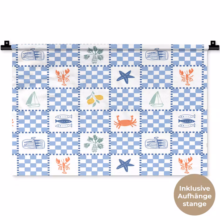 Zee - Sfeer- Mozaïek - Blauw Wandkleed katoen klein 269 -t3d_DE