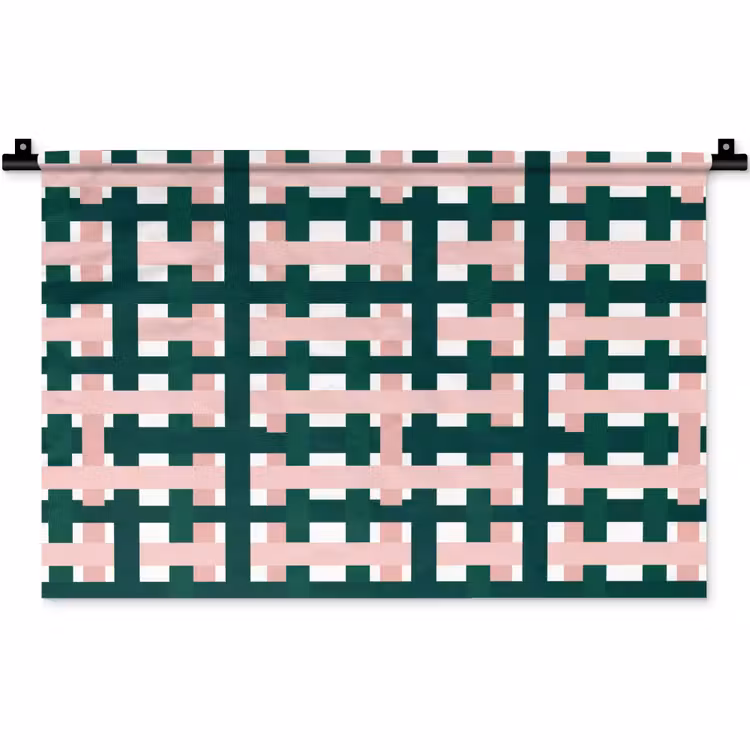 Vlechtpatroon - Groen - Roze - Grafisch Wandkleed katoen klein 269 -zz3d