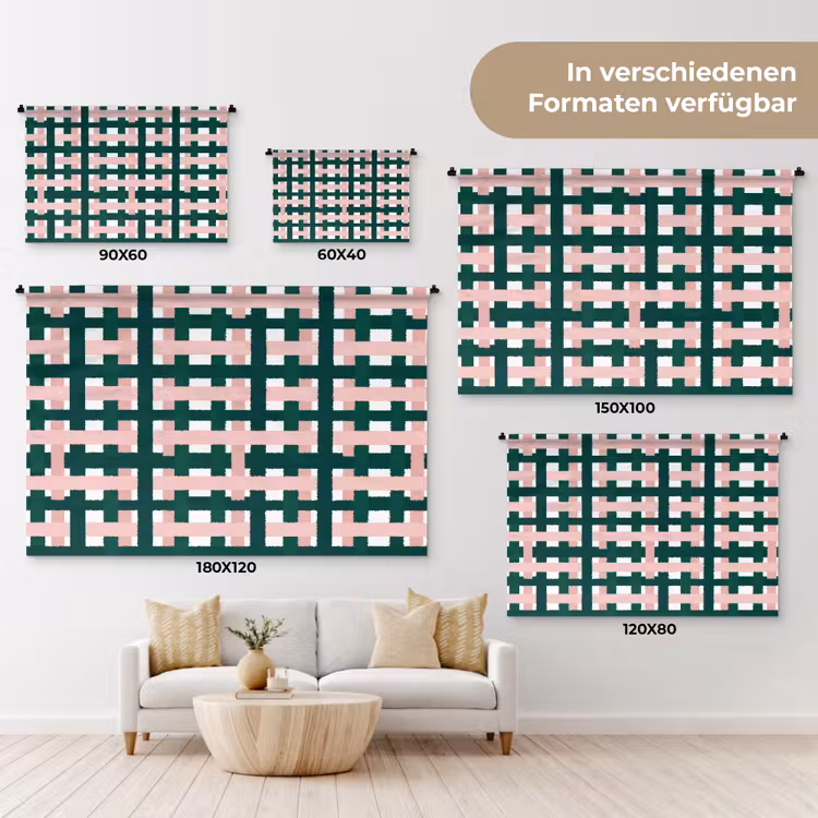 Vlechtpatroon - Groen - Roze - Grafisch Wandkleed katoen klein 269 -tsfeer8_DE