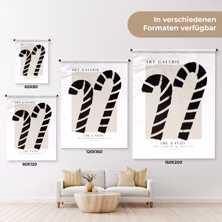 Zuurstokken - Kerst - Snoepgoed - Zwart - Feestdagen Wandkleed katoen klein -tsfeer8_DE
