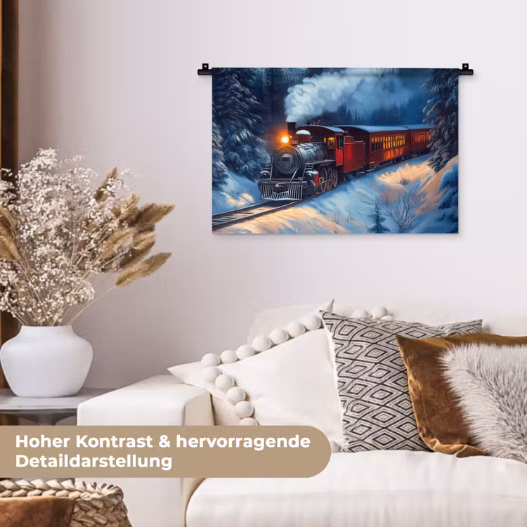 Trein - Kerst - Sneeuw - Kersttrein Wandkleed katoen klein -tsfeer1_DE
