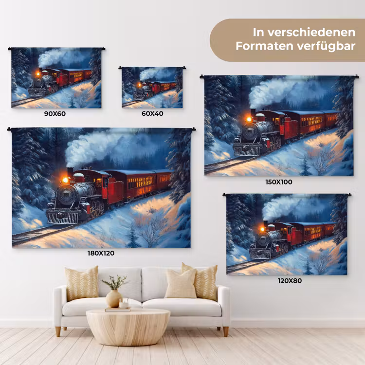 Trein - Kerst - Sneeuw - Kersttrein Wandkleed katoen klein -tsfeer8_DE